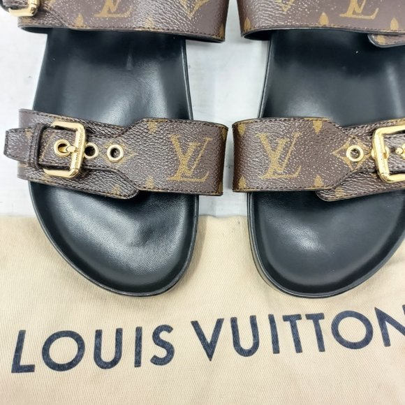Louis Vuitton Brown Buckle Bom Dia Monogram Flat Slide Sandal - Picture 7 of 13